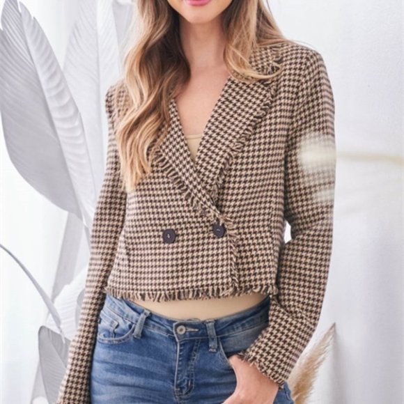 CHIC DOLLZ Houndstooth Blazer COCOA TAN - Picture 11 of 11